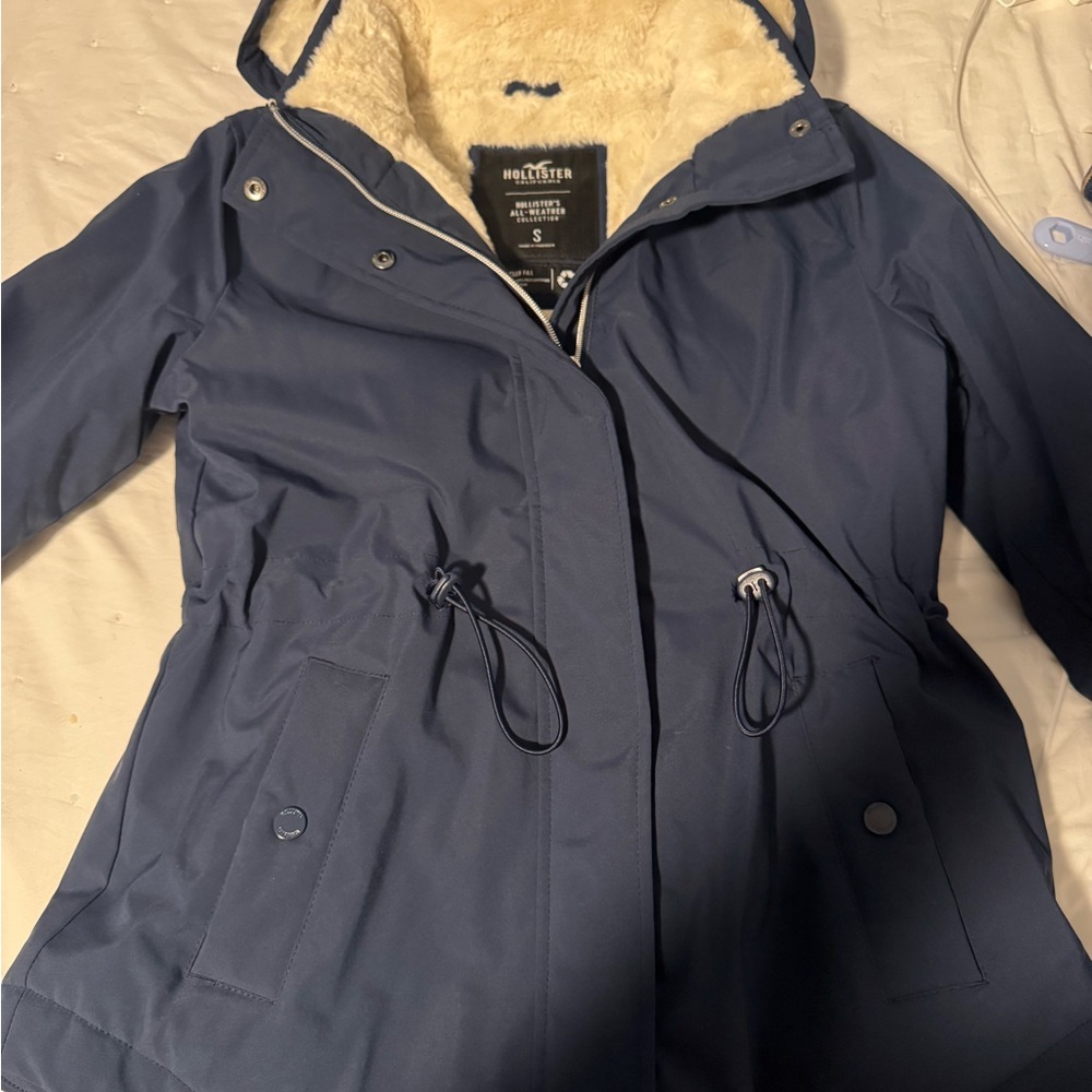 Hollister Women's Navy Ski Jacket with Hood